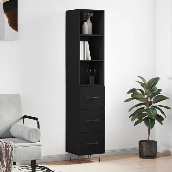 vidaXL Buffet haut Noir 34,5x34x180 cm Bois d'ing&eacute;nierie