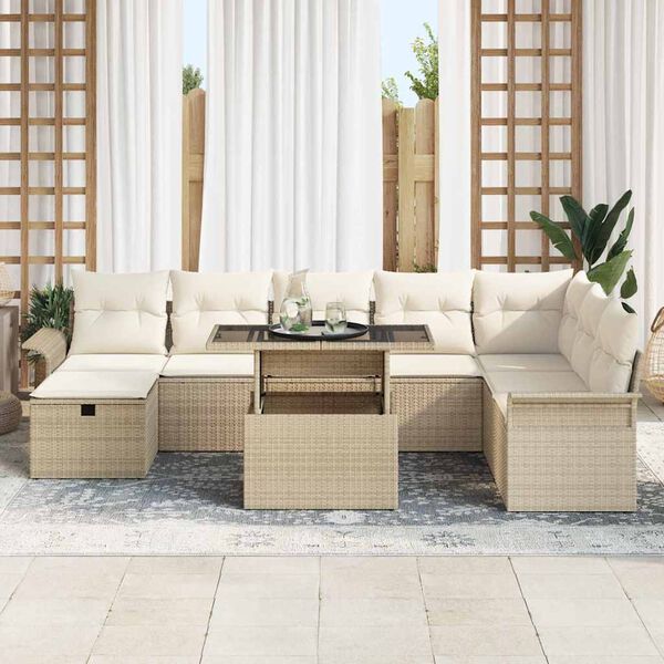 vidaXL Ensemble de canap&eacute; de jardin 9 pcs Beige Poly rotin