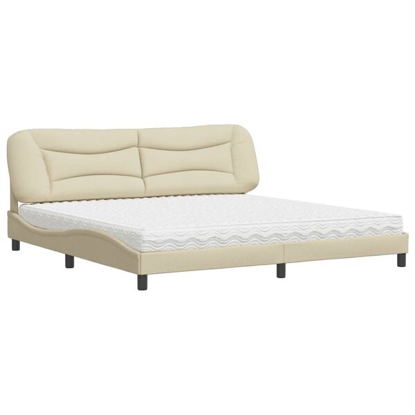 vidaXL Lit avec matelas Hvar cr&egrave;me 200x200 cm tissu