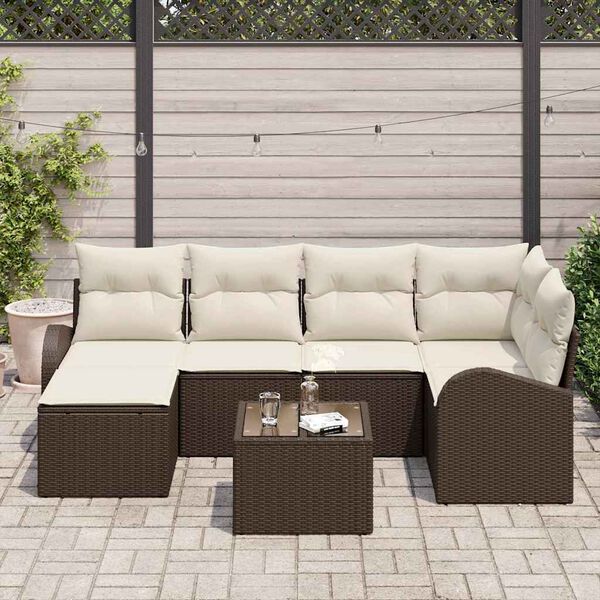 vidaXL Ensemble de canap&eacute; de jardin 7 pcs Marron polyrotin