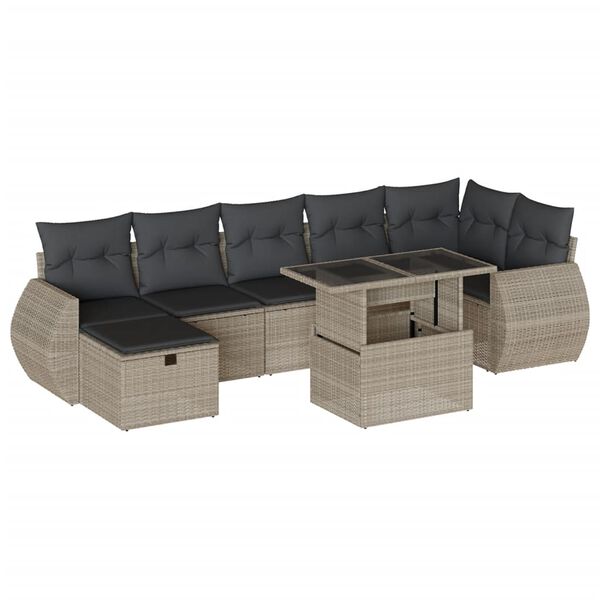 vidaXL Salon de jardin 8 pcs avec coussins gris clair r&eacute;sine tress&eacute;e