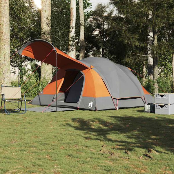 vidaXL Tente familiale tunnel 8 personnes gris et orange imperm&eacute;able