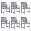 vidaXL Chaises de jardin et coussins lot de 6 Bois acacia massif Gris