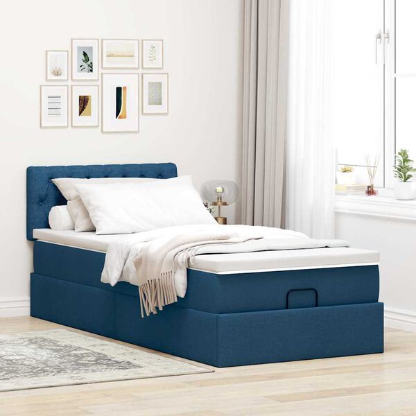 VidaXL Cadre de lit ottoman avec matelas bleu 80x200 cm tissu