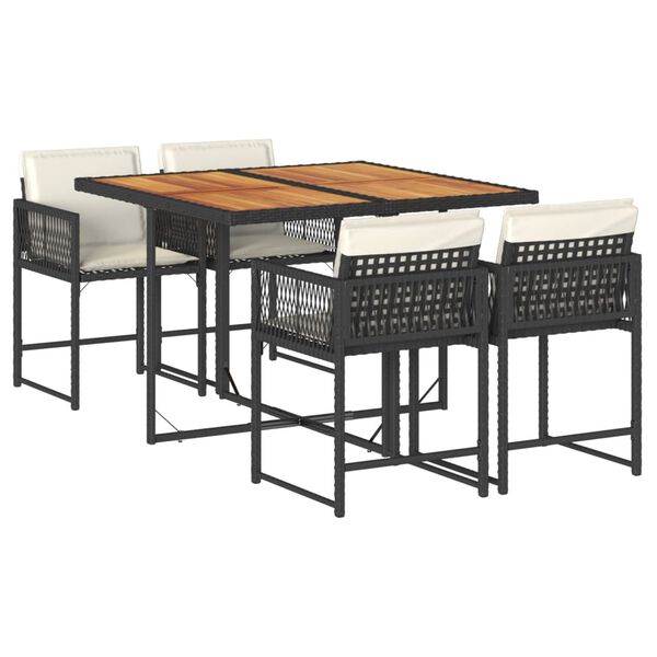 vidaXL Ensemble à manger de jardin coussins 5pcs Noir Résine tressée