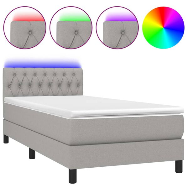 vidaXL Sommier &agrave; lattes de lit avec matelas et LED Gris clair 90x190cm