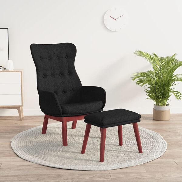 vidaXL Chaise de relaxation avec repose-pied Noir Tissu