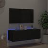 vidaXL Meuble TV mural avec lumi&egrave;res LED noir 100x35x31 cm