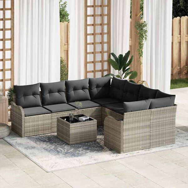 vidaXL Ensemble de canap&eacute; de jardin 9 pcs Gris clair polyrotin