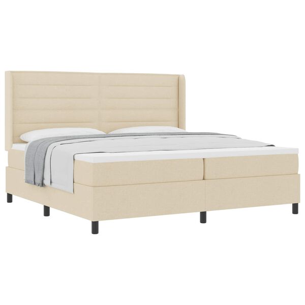 vidaXL Lit &agrave; ressorts avec matelas Cr&egrave;me 200 x 200 cm tissu