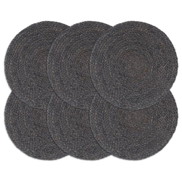 vidaXL Napperons 6 pcs Gris fonc&eacute; Plain 38 cm Rond Jute