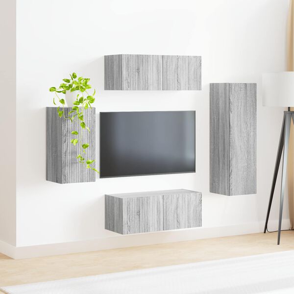 vidaXL Ensemble meuble TV 4 pcs Gris Sonoma Bois d'ing&eacute;nierie