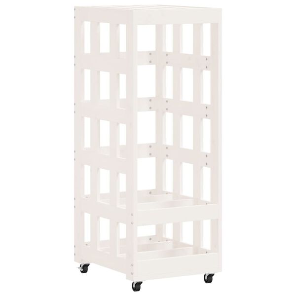 vidaXL Porte-bûches avec roulettes blanc 40x49x110 cm bois massif pin