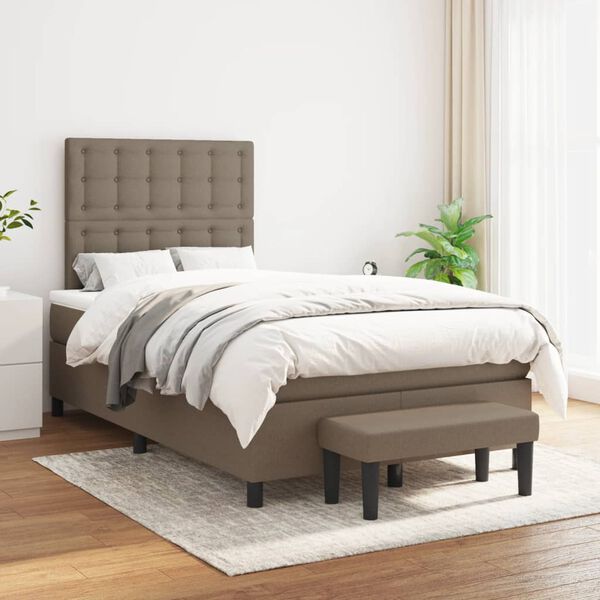 vidaXL Sommier &agrave; lattes de lit avec matelas Taupe 120x200 cm Tissu