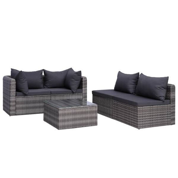 vidaXL Salon de jardin 5 pcs et coussins et oreillers Résine tressée
