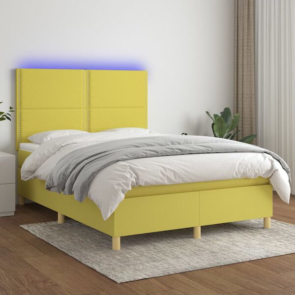 vidaXL Sommier &agrave; lattes de lit et matelas et LED Vert 140x190 cm Tissu