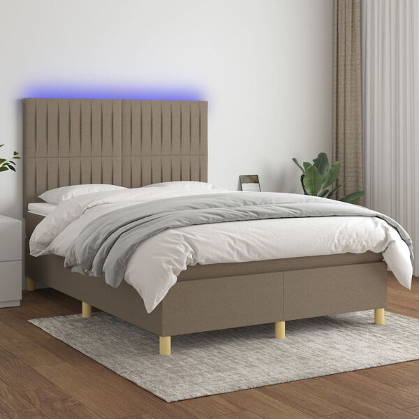 vidaXL Sommier &agrave; lattes de lit et matelas et LED Taupe 140x190cm Tissu
