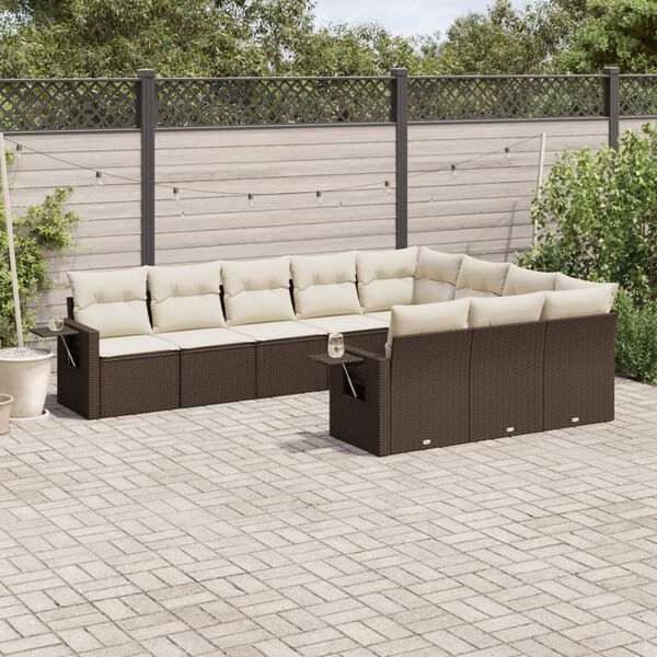 vidaXL Salon de jardin 10 pcs avec coussins marron résine tressée