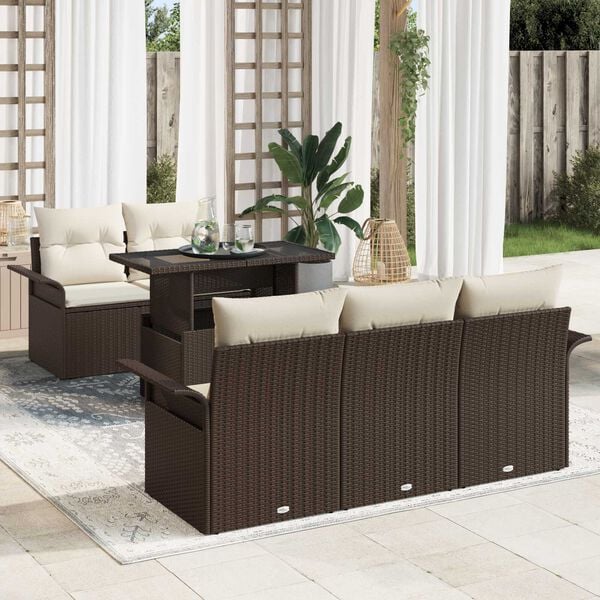 vidaXL Ensemble de canap&eacute; de jardin 6 pcs Marron polyrotin