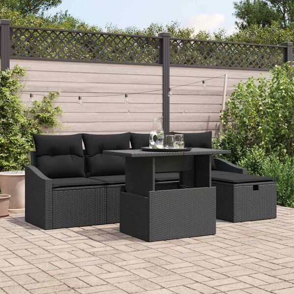 vidaXL Ensemble de canap&eacute; de jardin avec coussin 6 pcs Noir polyrotin