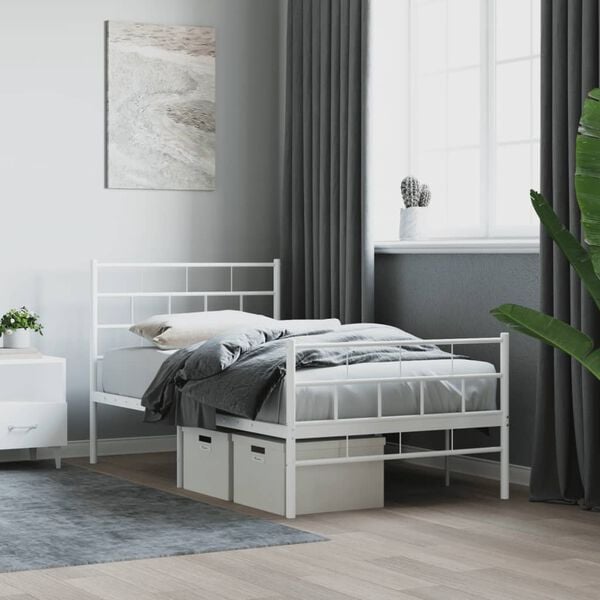 vidaXL Cadre de lit m&eacute;tal sans matelas avec pied de lit blanc 90x200cm