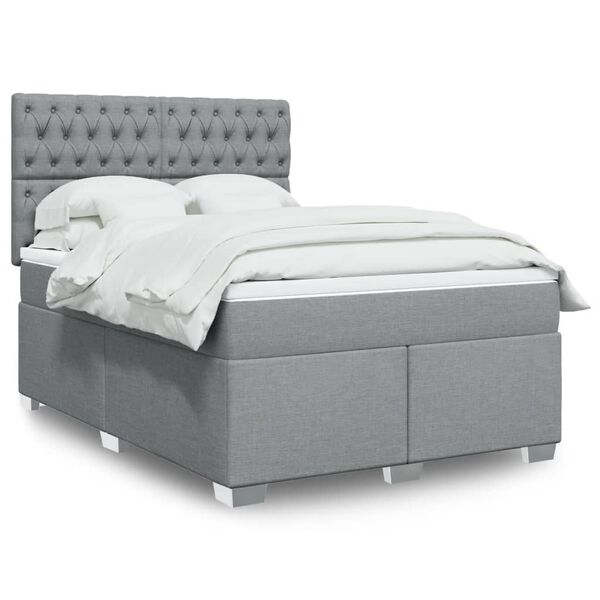 vidaXL Sommier &agrave; lattes de lit avec matelas Gris clair 140x190cm Tissu