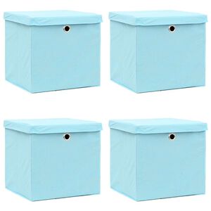 vidaXL Bo&icirc;tes de rangement avec couvercles 4 pcs 28x28x28cm Bleu azur&eacute;