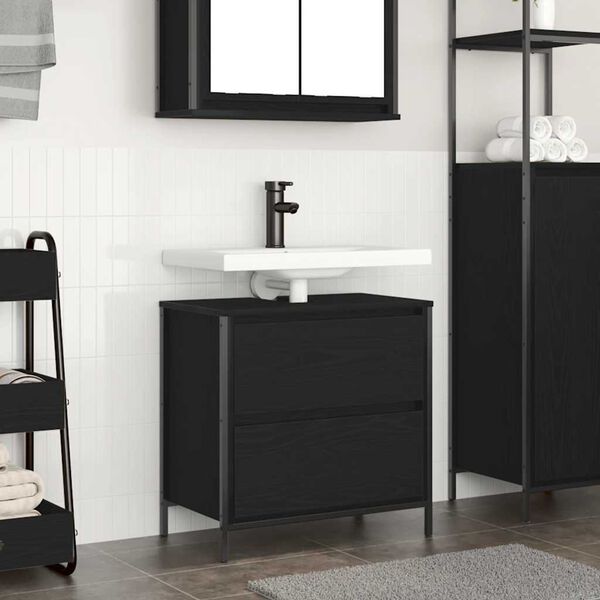 vidaXL Meuble de salle de bain lavabo tiroirs ch&ecirc;ne noir 60x34,5x60 cm