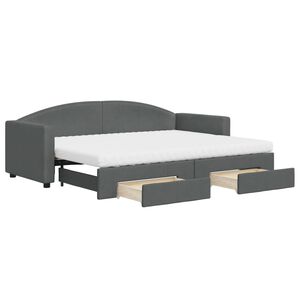 vidaXL Lit de jour avec gigogne et tiroirs gris fonc&eacute; 80x200 cm tissu