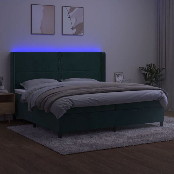 vidaXL Sommier &agrave; lattes de lit matelas et LED Vert fonc&eacute; 200x200 cm