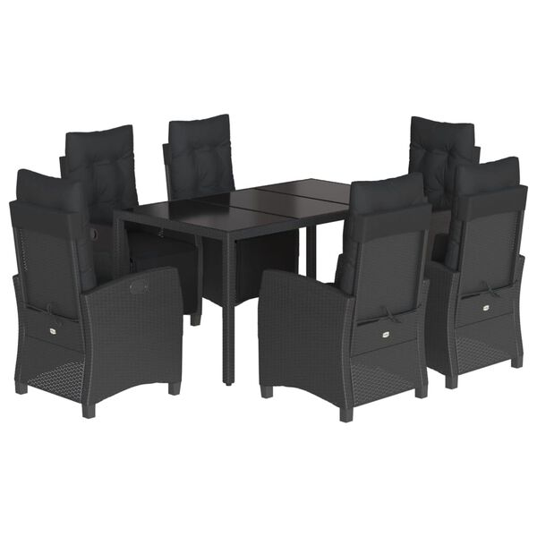 vidaXL Ensemble &agrave; manger de jardin coussins 7pcs Noir R&eacute;sine tress&eacute;e