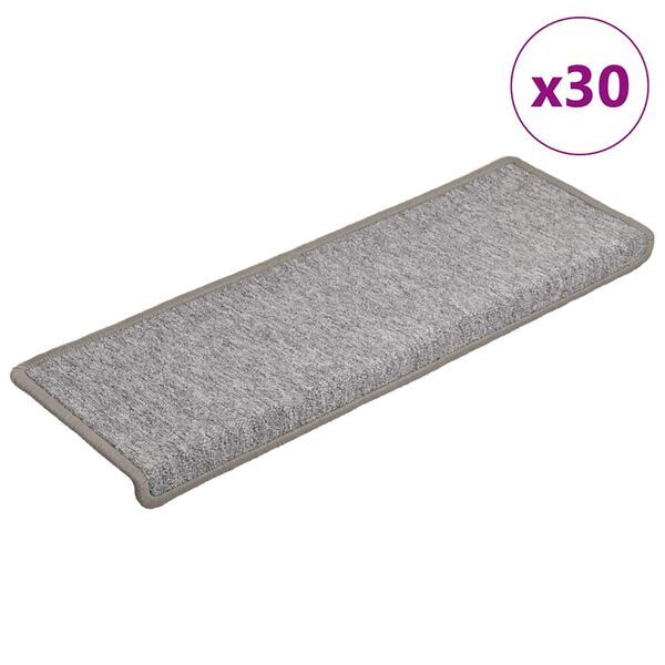 vidaXL Tapis d'escalier 30 pi&egrave;ces 65 x 21 x 4 cm Gris clair Bord rectangulaire