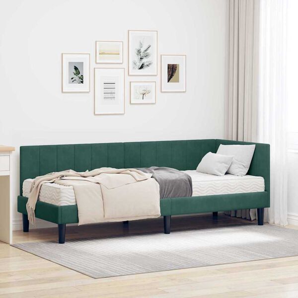 vidaXL Cadre de lit d'angle avec matelas 2 pcs Vert Velours