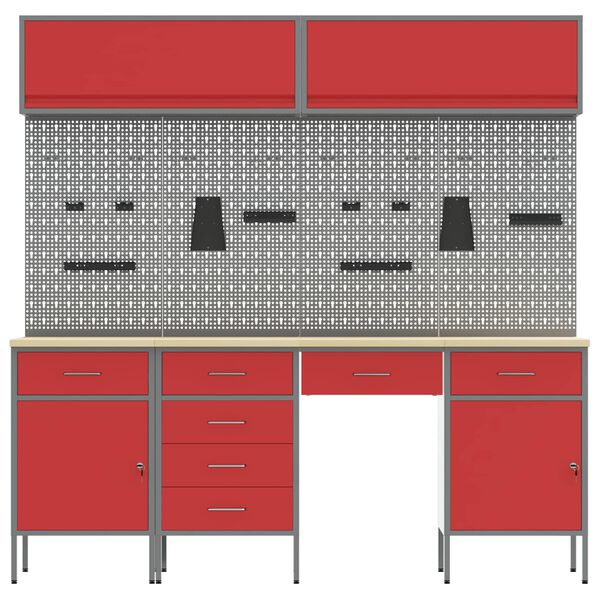 vidaXL Placard de travail 10 pcs Rouge Bois d'ing&eacute;nierie et acier