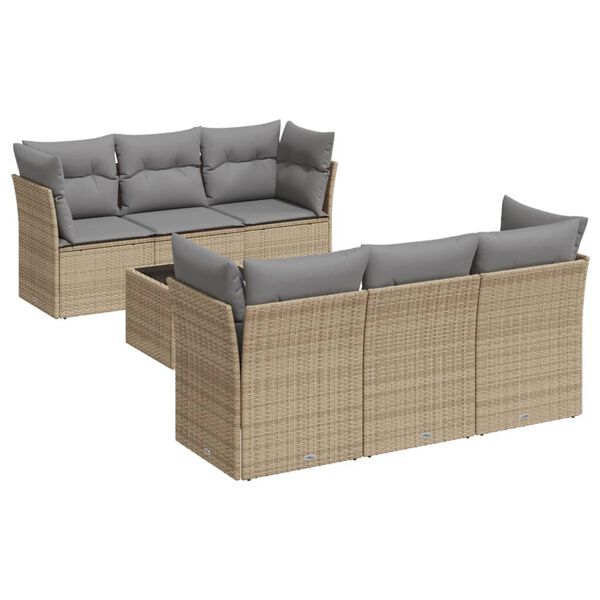 vidaXL Salon de jardin avec coussins 7 pcs beige r&eacute;sine tress&eacute;e