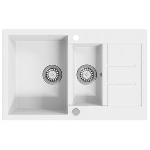vidaXL &Eacute;vier de cuisine Granit Double lavabo Blanc