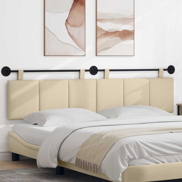 vidaXL T&ecirc;te de lit suspendue Montage mural Cr&egrave;me 210 x 55 x 5 cm tissu