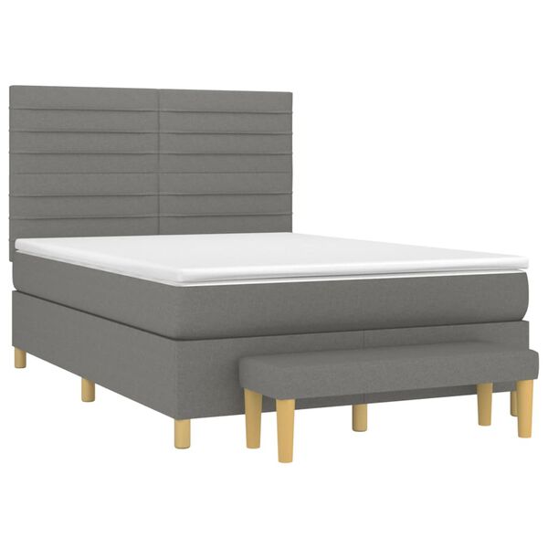 vidaXL Sommier &agrave; lattes de lit avec matelas Gris fonc&eacute; 140x190cm Tissu