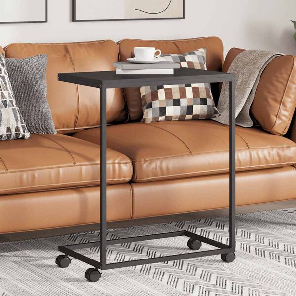 vidaXL Table d'appoint avec roues noir 55x35x70 cm bois d'ing&eacute;nierie