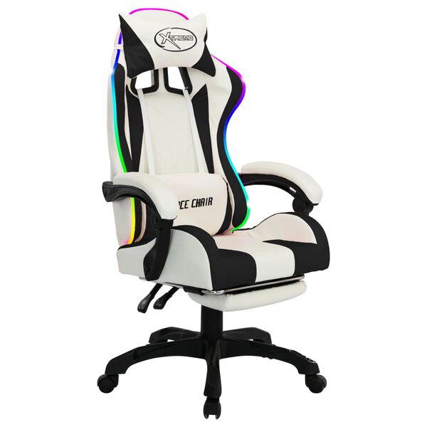 vidaXL Fauteuil de jeux vid&eacute;o avec LED RVB Noir et blanc Similicuir