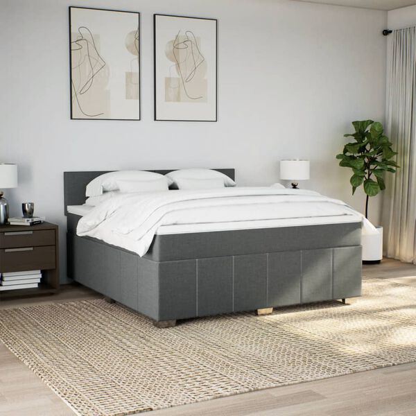 vidaXL Sommier &agrave; lattes de lit avec matelas Gris fonc&eacute; 180x200cm Tissu