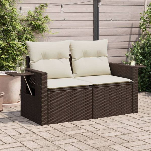vidaXL Canap&eacute; de jardin avec coussins 2 places marron r&eacute;sine tress&eacute;e
