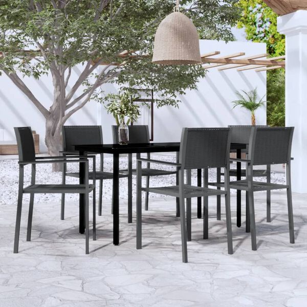 vidaXL Ensemble à manger de jardin 7 pcs Noir
