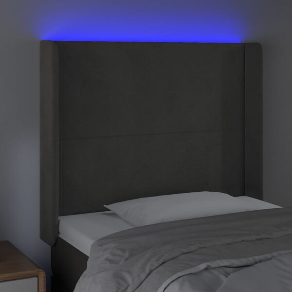 vidaXL T&ecirc;te de lit &agrave; LED Gris fonc&eacute; 83x16x118/128 cm Velours