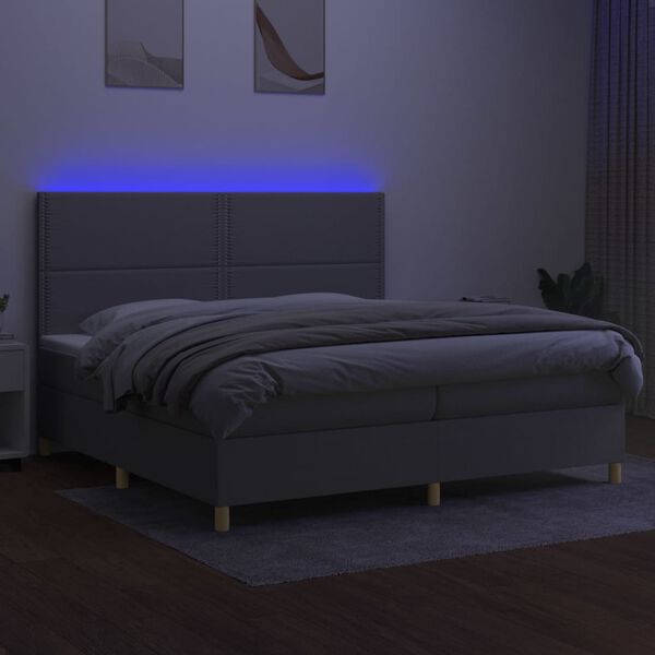 vidaXL Sommier &agrave; lattes de lit matelas et LED Gris clair 200x200 cm