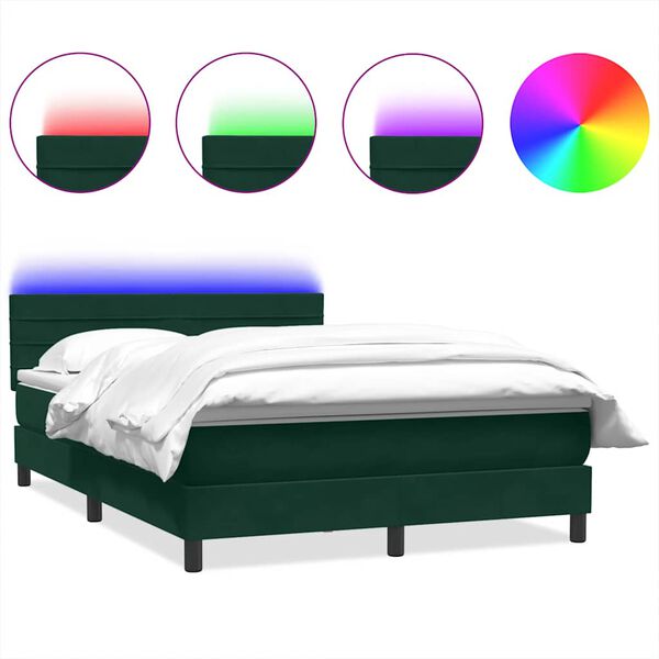 vidaXL Sommier &agrave; lattes de lit et matelas et LED vert fonc&eacute; 160x210cm velours