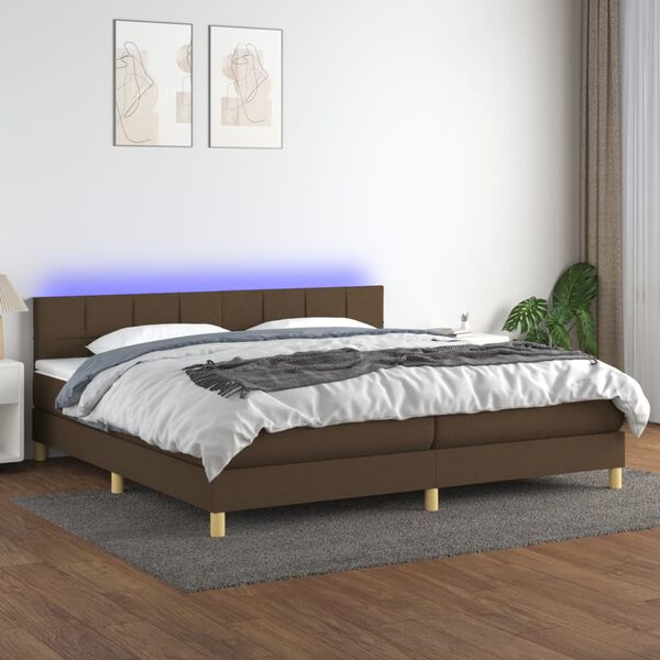 vidaXL Sommier &agrave; lattes de lit matelas et LED Marron fonc&eacute; 200x200 cm