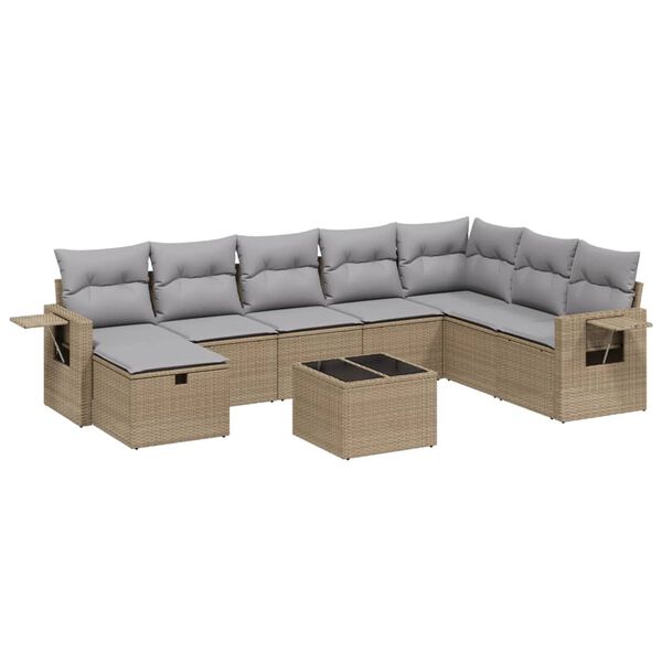 vidaXL Salon de jardin avec coussins 9pcs m&eacute;lange beige r&eacute;sine tress&eacute;e