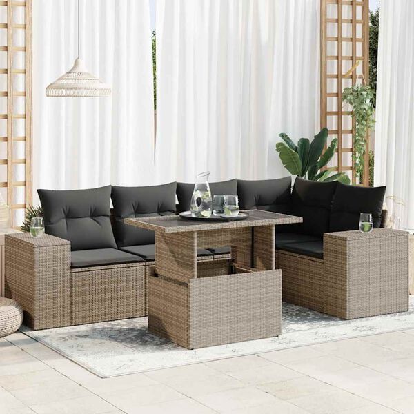 vidaXL Salon de jardin 6 pcs avec coussins gris r&eacute;sine tress&eacute;e