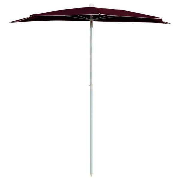 vidaXL Demi-parasol de jardin avec m&acirc;t 180x90 cm rouge bordeaux